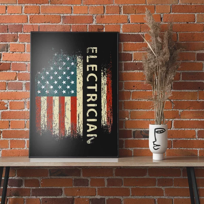 Patriotic Electrician Gifts American USA Flag Funny Lineman Poster