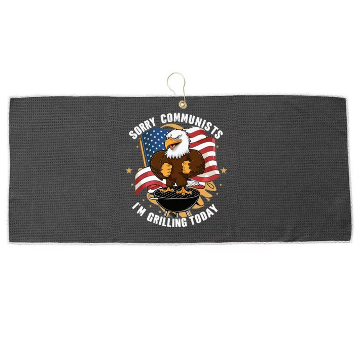 Patriotic Eagle Grilling With Flags Sorry Communists Large Microfiber Waffle Golf Towel