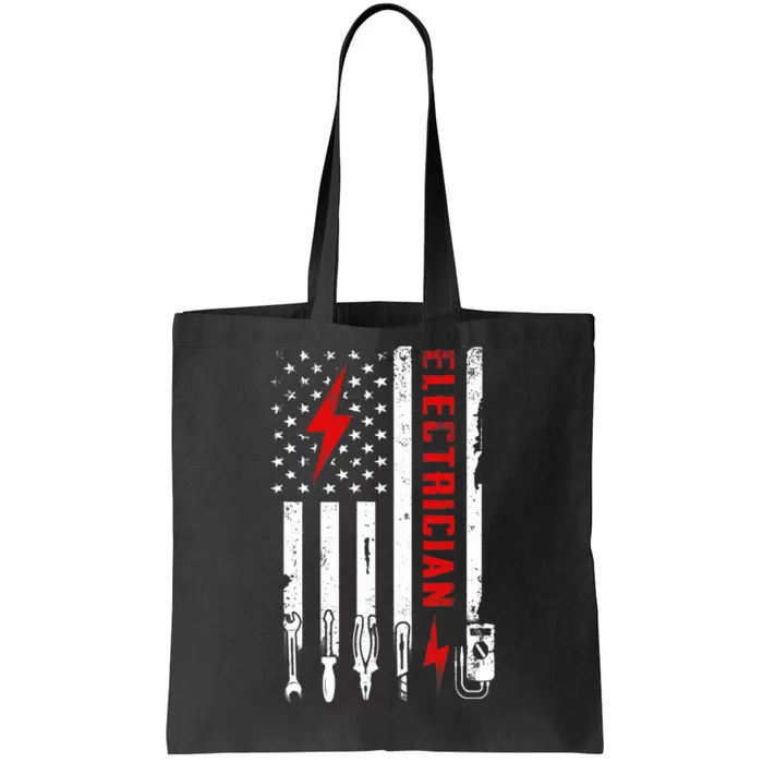 Patriotic Electrician Gifts American USA Flag Funny Lineman Tote Bag