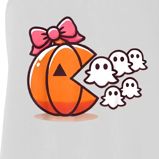 Pumpkin Eating Ghost Funny Halloween Gamer Women Women's Racerback Tank