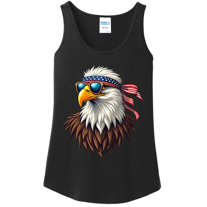 Patriotic Eagle Graphic Retro American Flag Design Ladies Essential Tank