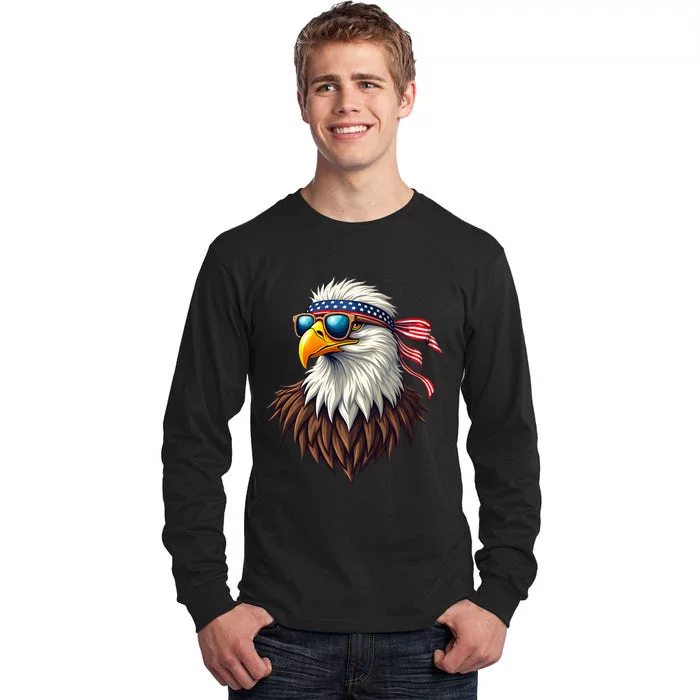 Patriotic Eagle Graphic Retro American Flag Design Tall Long Sleeve T-Shirt