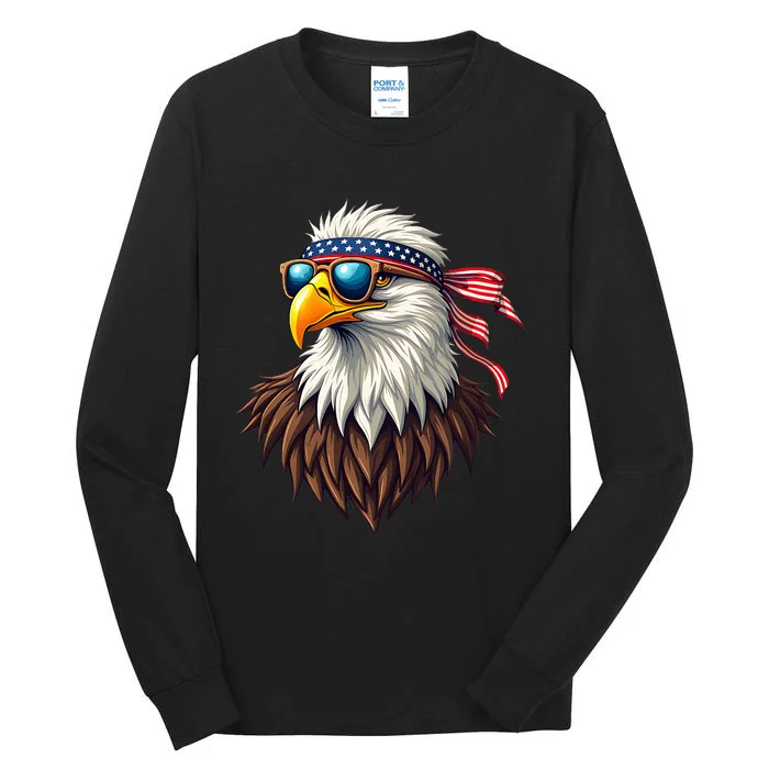 Patriotic Eagle Graphic Retro American Flag Design Tall Long Sleeve T-Shirt