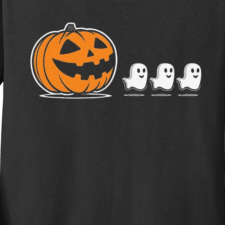 Pumpkin Eating Ghost Jack O Lantern Halloween Gamer Kids Long Sleeve Shirt