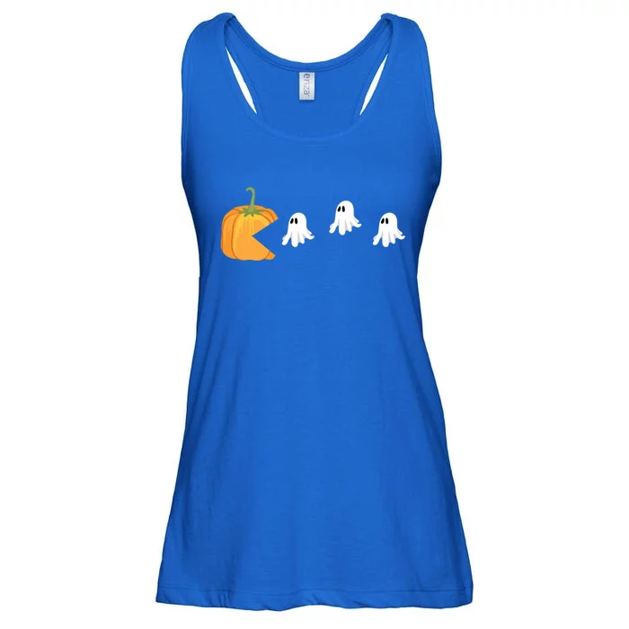 Pumpkin Eat Ghost Video Game Funny Gaming Halloween Funny Gift Ladies Essential Flowy Tank