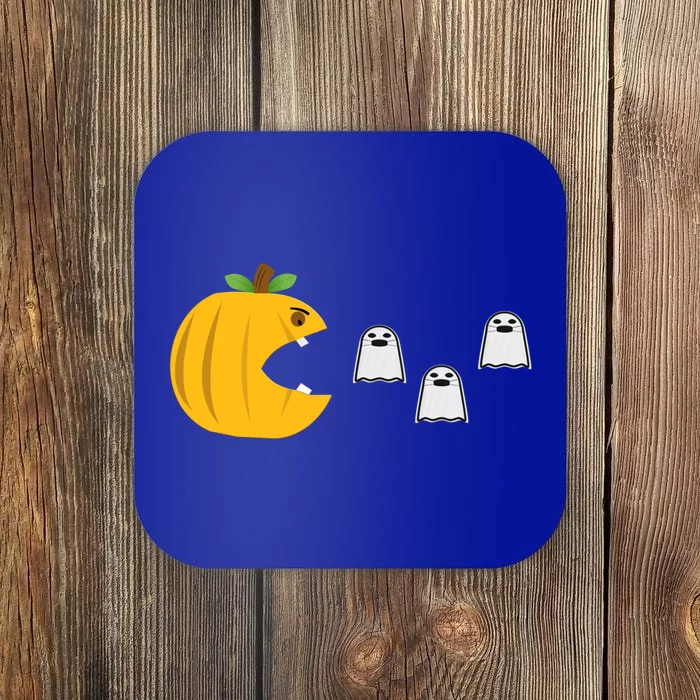 Pumpkin Eating Ghost Design For Halloween And Gamer Gift Coaster