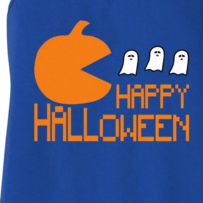 Pumpkin Eating Ghost Funny Halloween Gamer Meaningful Gift Women's Racerback Tank