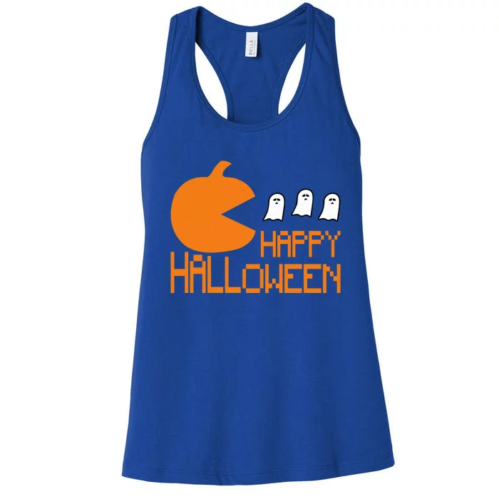 Pumpkin Eating Ghost Funny Halloween Gamer Meaningful Gift Women's Racerback Tank