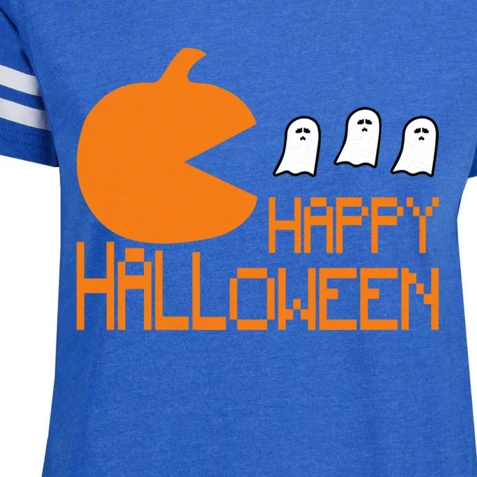 Pumpkin Eating Ghost Funny Halloween Gamer Meaningful Gift Enza Ladies Jersey Football T-Shirt