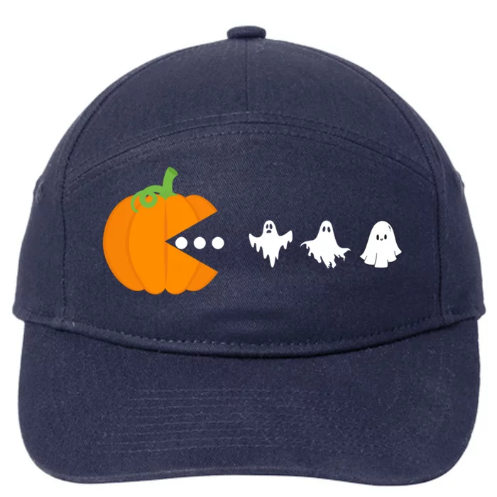 Pumpkin Eating Ghost Gamer Halloween Gaming Gift 7-Panel Snapback Hat