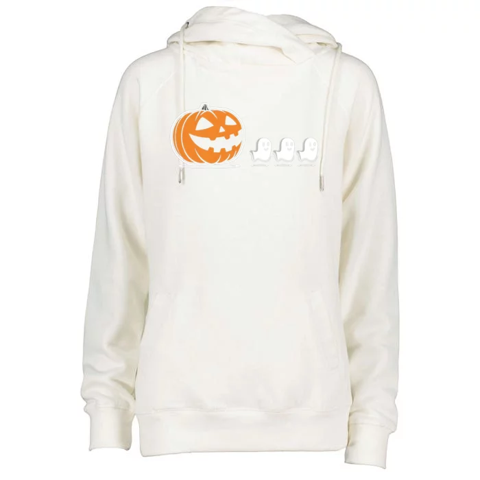 Pumpkin Eating Ghost Jack O Lantern Halloween Gamer Cool Gift Womens Funnel Neck Pullover Hood