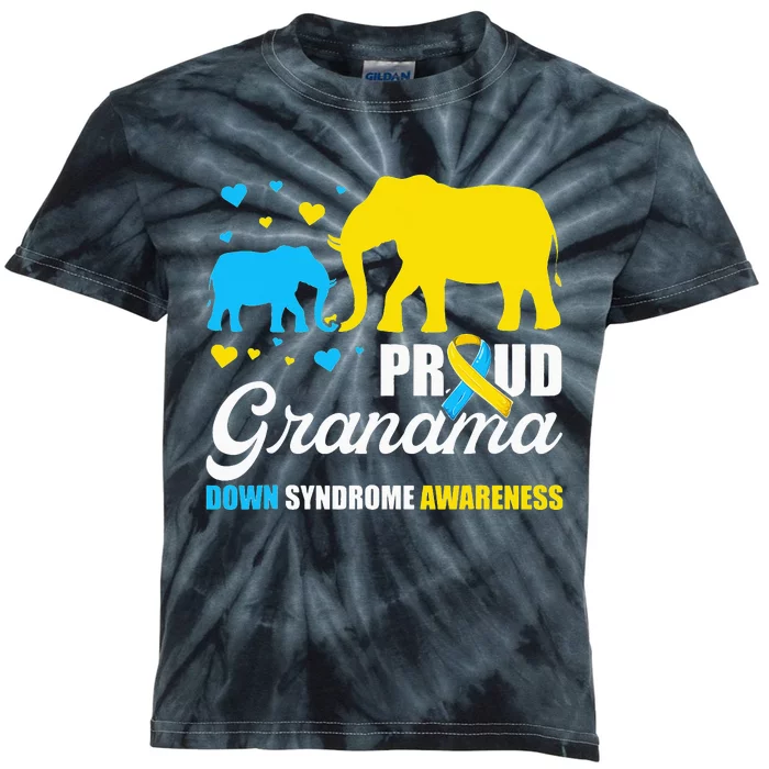 Proud Elephant Grandma Down Syndrome Awareness T21 Kids Tie-Dye T-Shirt