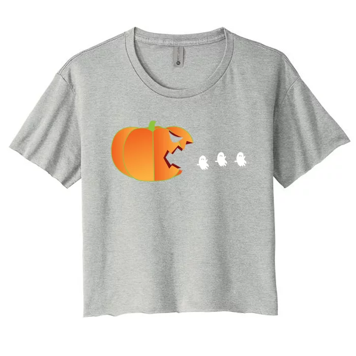 Pumpkin Eating Ghosts Funny Trick Or Treat Costume Gift Women's Crop Top Tee