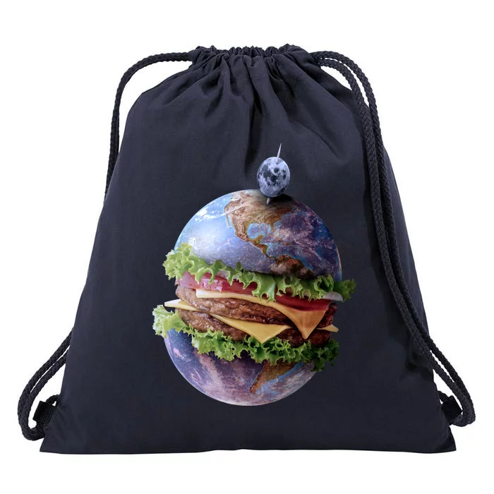 Planet Earth Hamburger Drawstring Bag