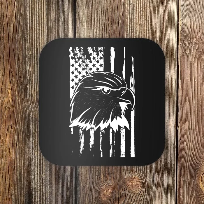 Patriotic Eagle Head American Flag Black Coaster