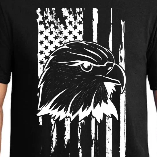 Patriotic Eagle Head American Flag Black Pajama Set