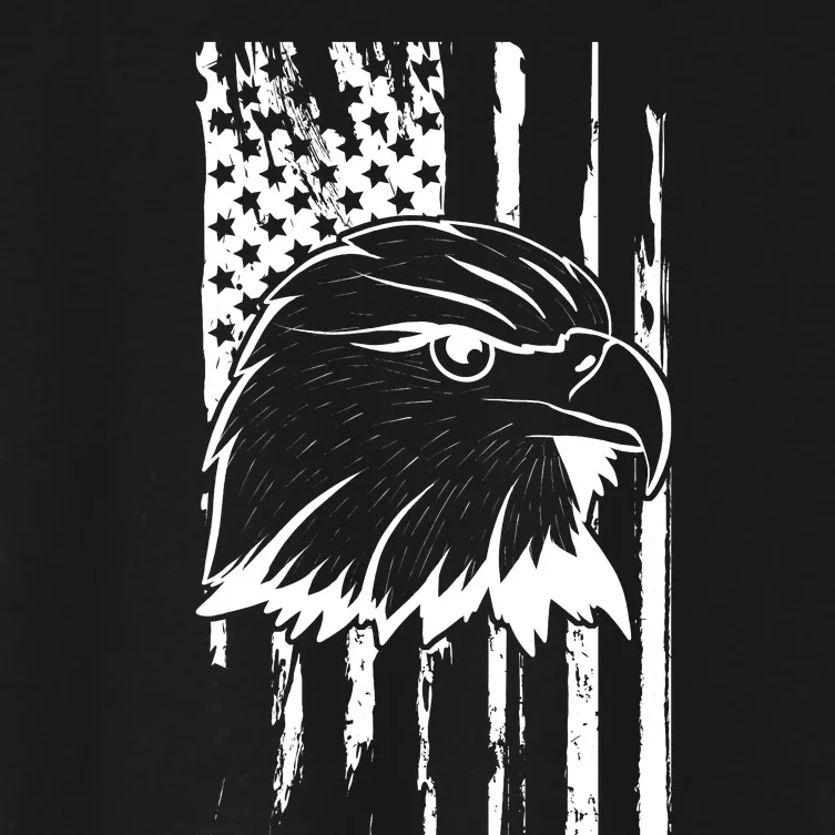 Patriotic Eagle Head American Flag Black Women's Crop Top Tee