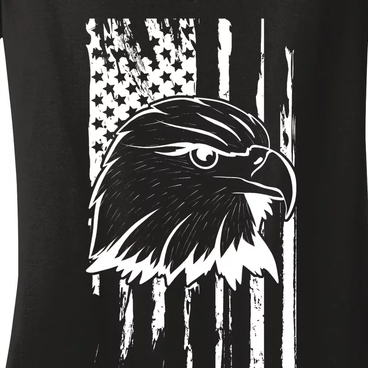 Patriotic Eagle Head American Flag Black Women's V-Neck T-Shirt