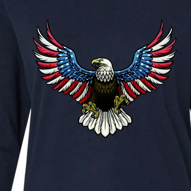 Patriotic Eagle Illustration Womens Cotton Relaxed Long Sleeve T-Shirt