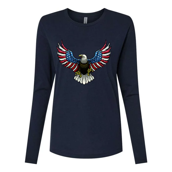 Patriotic Eagle Illustration Womens Cotton Relaxed Long Sleeve T-Shirt