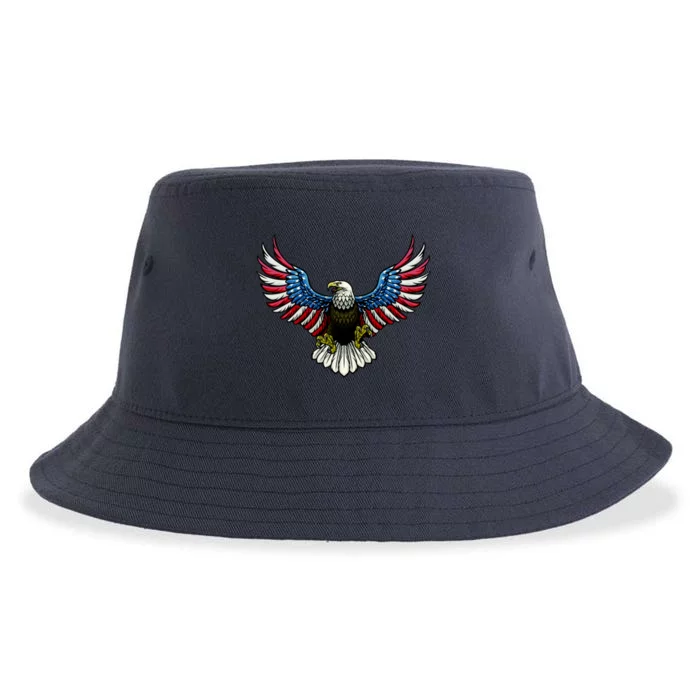 Patriotic Eagle Illustration Sustainable Bucket Hat