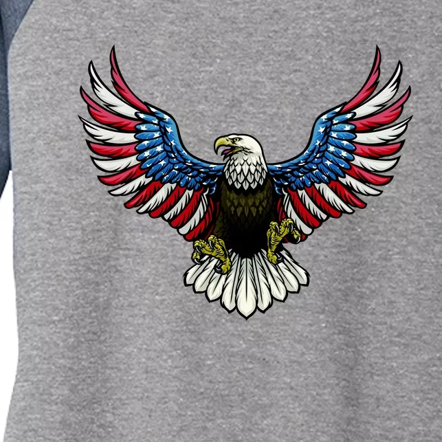 Patriotic Eagle Illustration Women's Tri-Blend 3/4-Sleeve Raglan Shirt