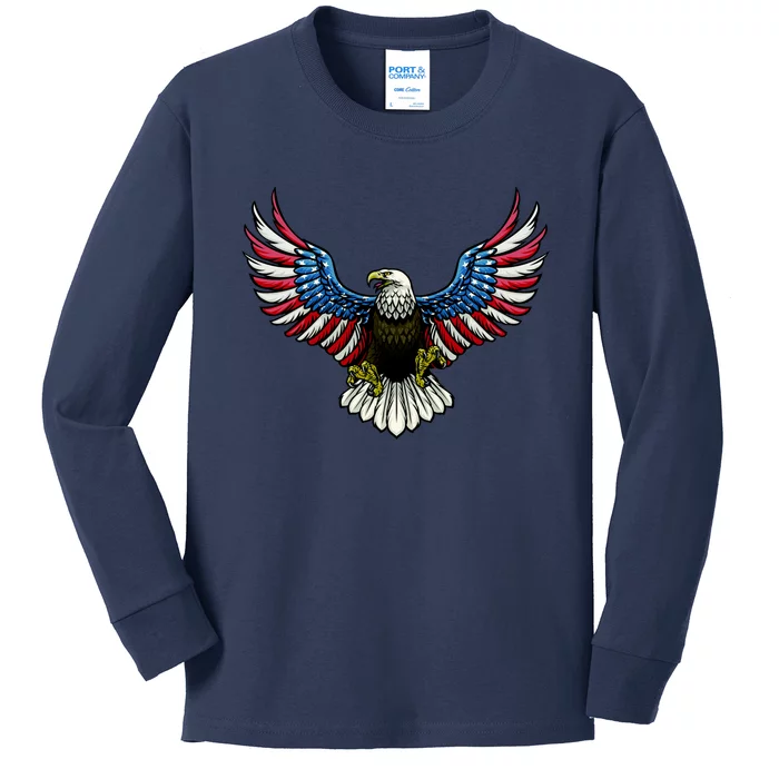 Patriotic Eagle Illustration Kids Long Sleeve Shirt