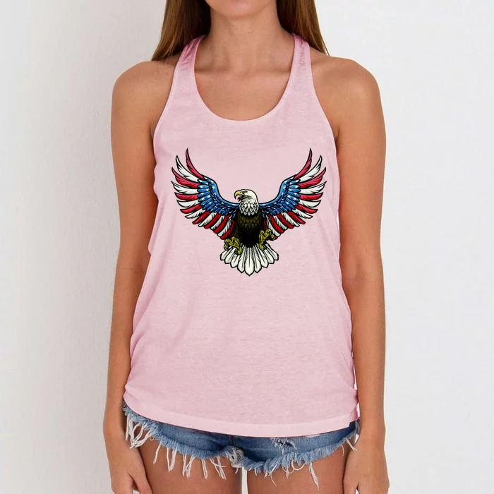 Patriotic Eagle Illustration Women's Knotted Racerback Tank