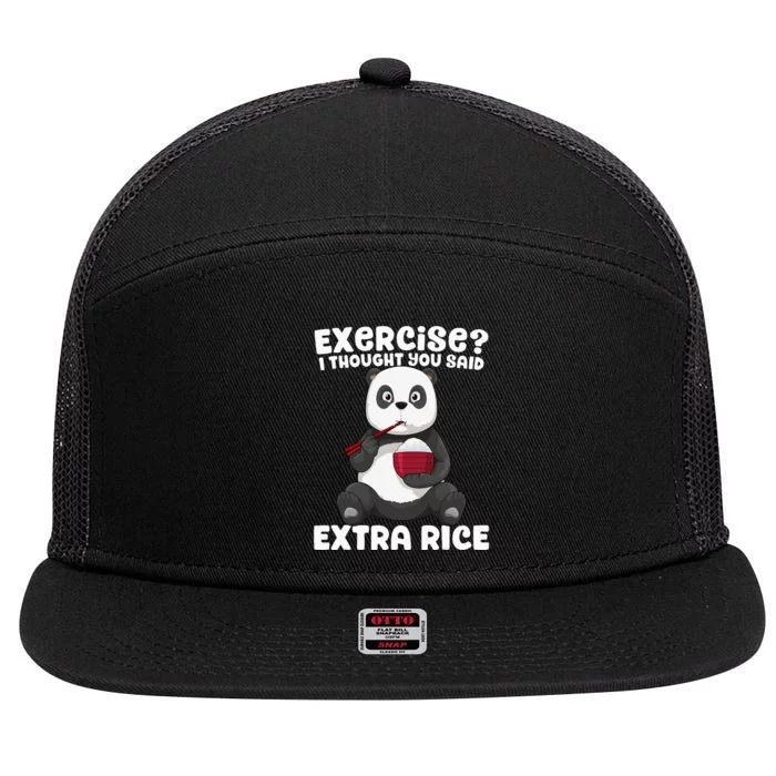 Panda Exercise I Thought You Said Extra Rice Funny Gym 7 Panel Mesh Trucker Snapback Hat