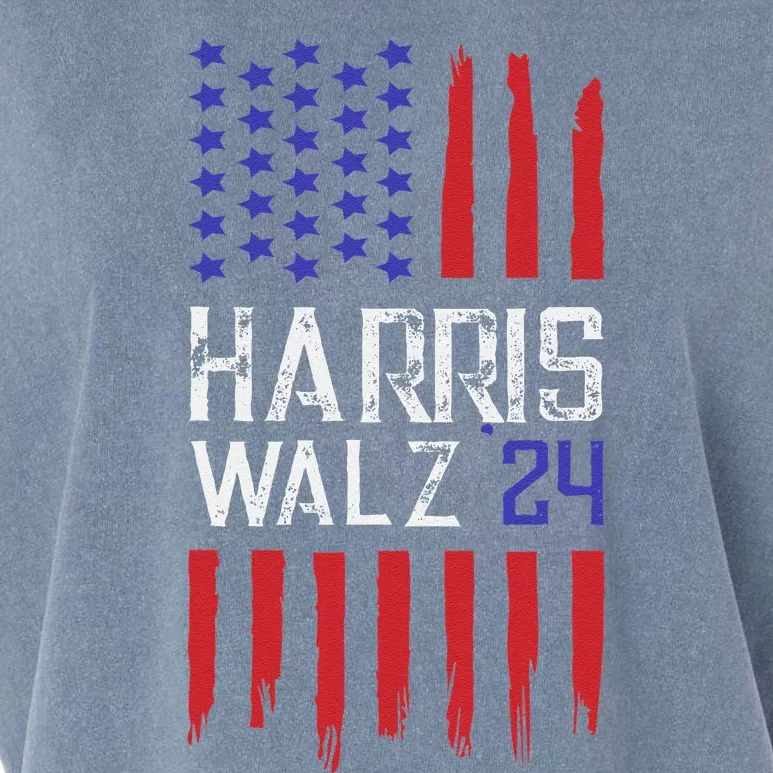 President Elect Kamala Harris & Tim Walz 2024 American Flag Garment-Dyed Women's Muscle Tee