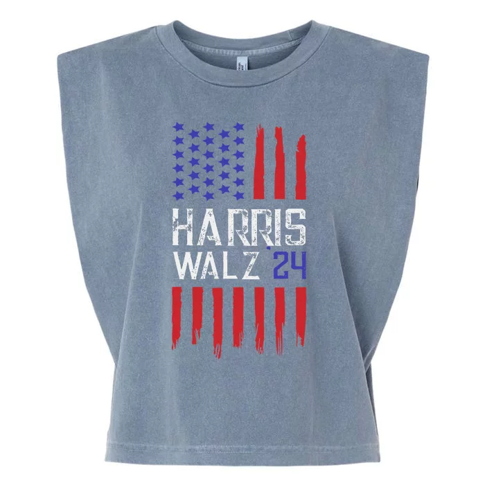 President Elect Kamala Harris & Tim Walz 2024 American Flag Garment-Dyed Women's Muscle Tee