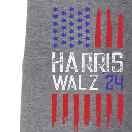 President Elect Kamala Harris & Tim Walz 2024 American Flag Doggie 3-End Fleece Hoodie