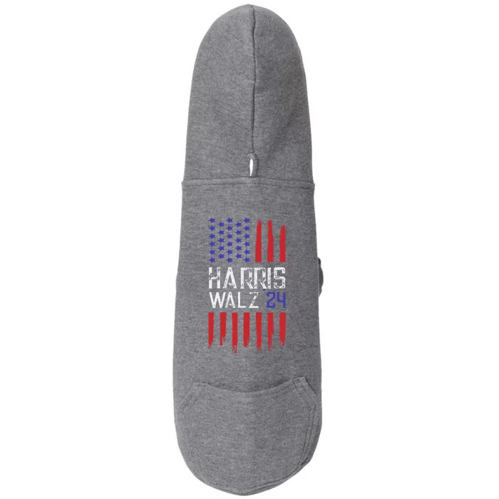 President Elect Kamala Harris & Tim Walz 2024 American Flag Doggie 3-End Fleece Hoodie