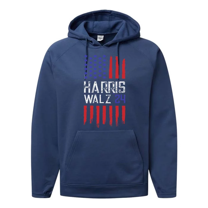 President Elect Kamala Harris & Tim Walz 2024 American Flag Performance Fleece Hoodie