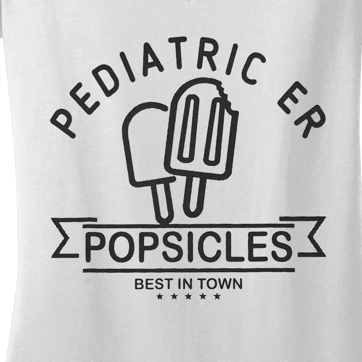 Pediatric Emergency Nurse Popsicle Funny ER ED Nurse Peds Rn Women's V-Neck T-Shirt