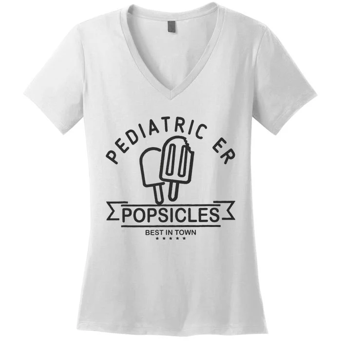 Pediatric Emergency Nurse Popsicle Funny ER ED Nurse Peds Rn Women's V-Neck T-Shirt