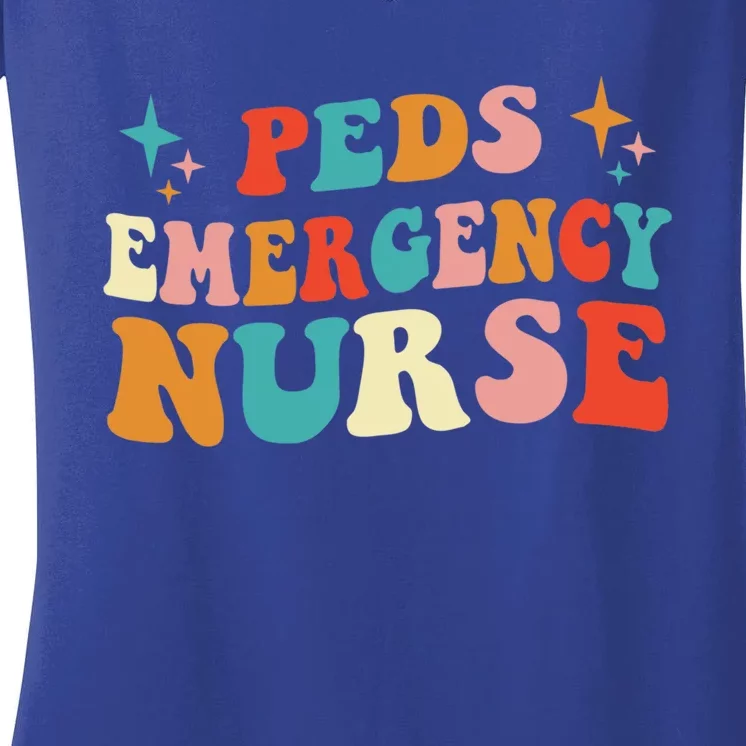 Peds Emergency Nurse Doctor Pediatric Ed Groovy Nursing Gift Women's V-Neck T-Shirt