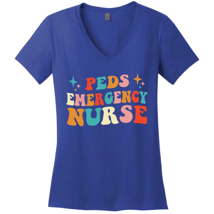 Peds Emergency Nurse Doctor Pediatric Ed Groovy Nursing Gift Women's V-Neck T-Shirt