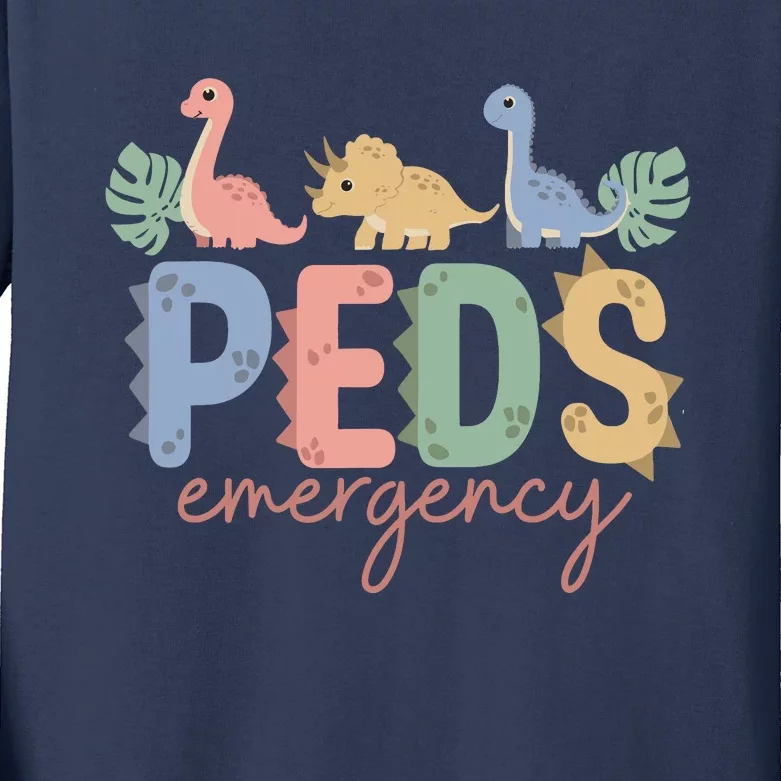 Pediatric Emergency Nurse Dinosaurs Peds Er Nurse Wo Kids Long Sleeve Shirt