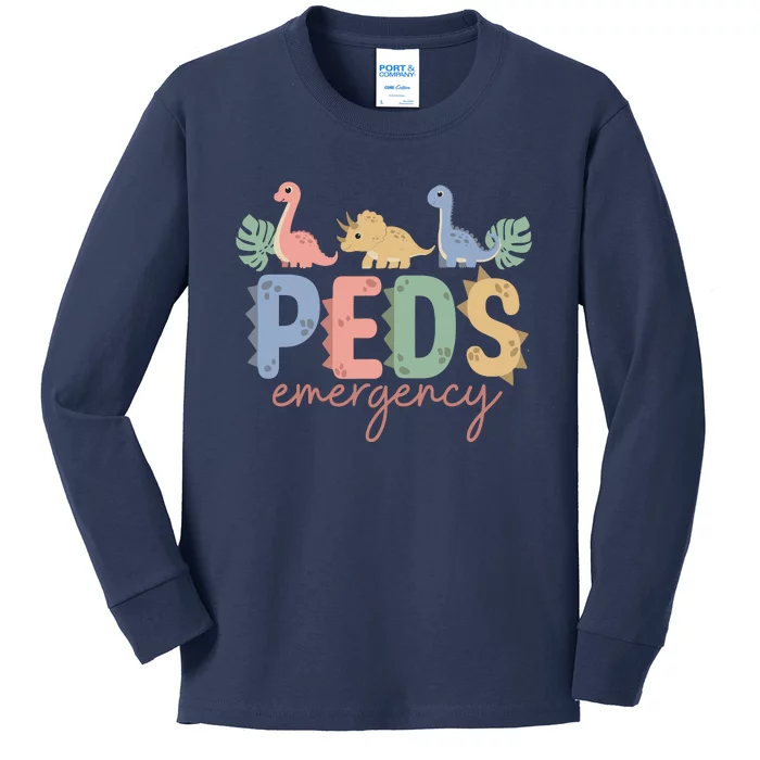 Pediatric Emergency Nurse Dinosaurs Peds Er Nurse Wo Kids Long Sleeve Shirt