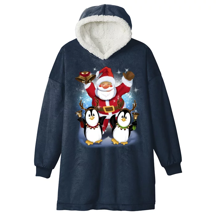 Penguin Dance With Santa Hooded Wearable Blanket