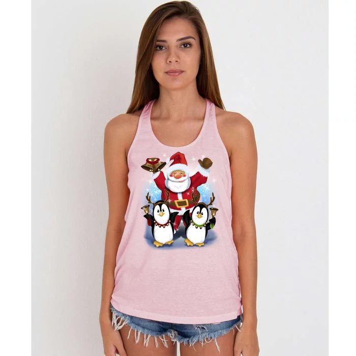 Penguin Dance With Santa Women's Knotted Racerback Tank