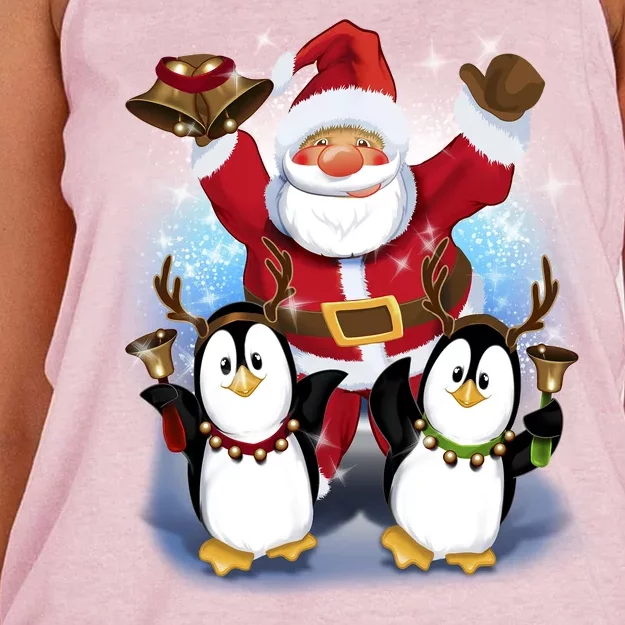 Penguin Dance With Santa Women's Knotted Racerback Tank