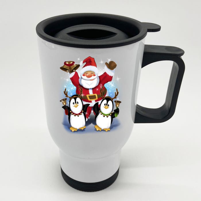 Penguin Dance With Santa Front & Back Stainless Steel Travel Mug