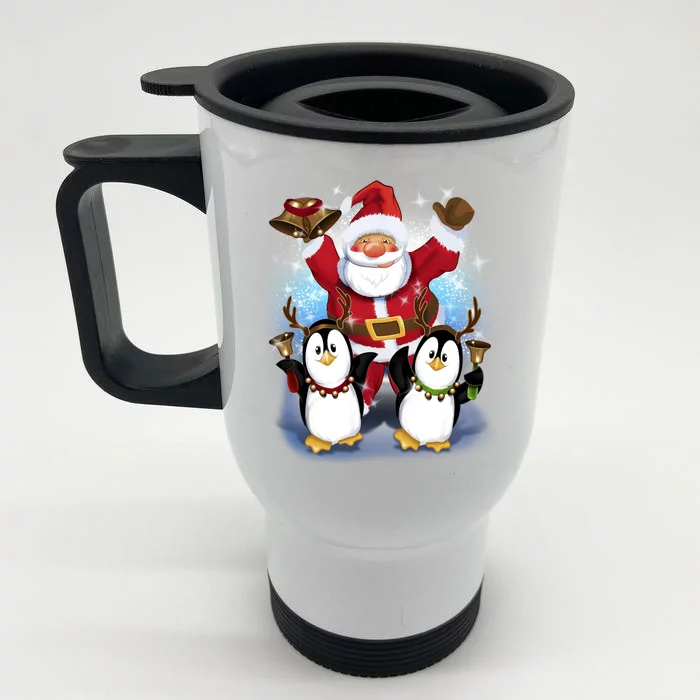 Penguin Dance With Santa Front & Back Stainless Steel Travel Mug