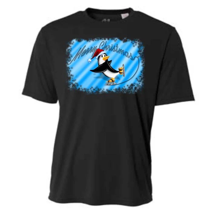 Penguin Skating Merry Christmas Cooling Performance Crew T-Shirt