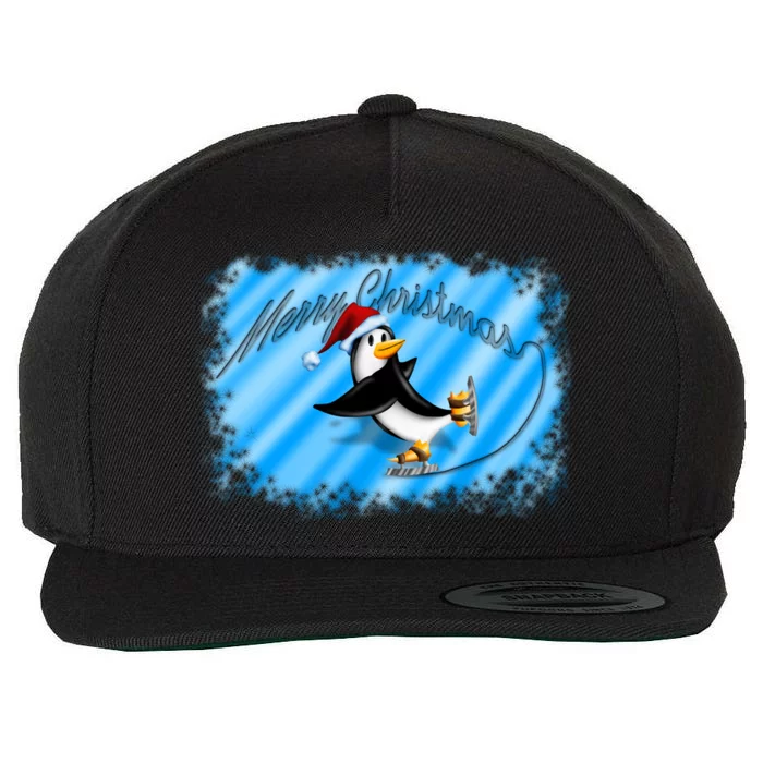 Penguin Skating Merry Christmas Wool Snapback Cap