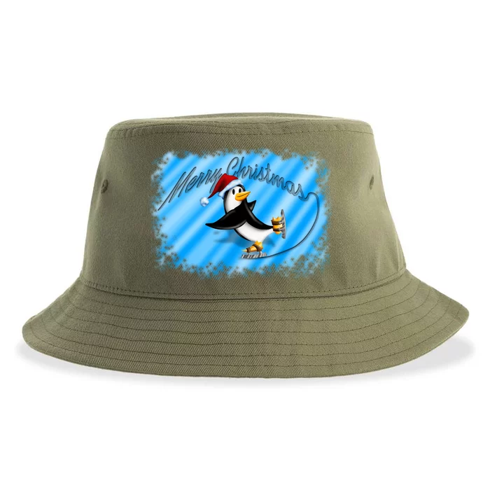 Penguin Skating Merry Christmas Sustainable Bucket Hat