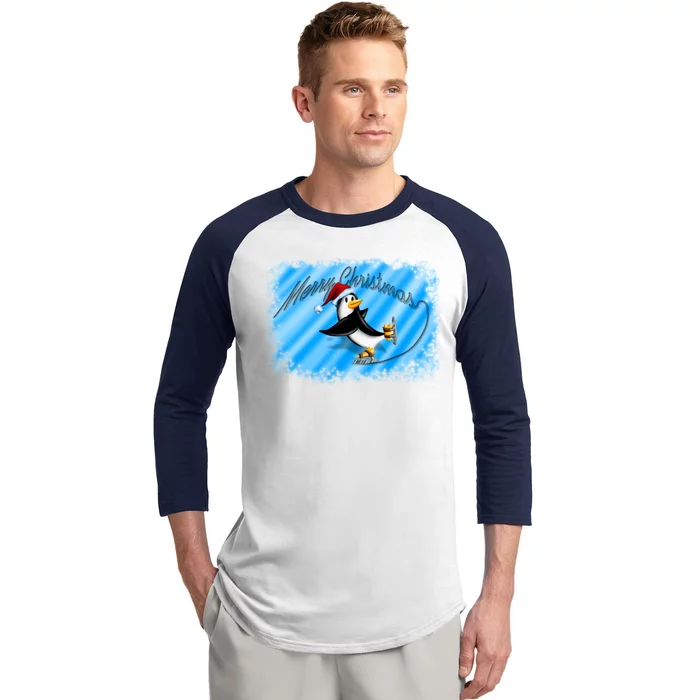 Penguin Skating Merry Christmas Baseball Sleeve Shirt