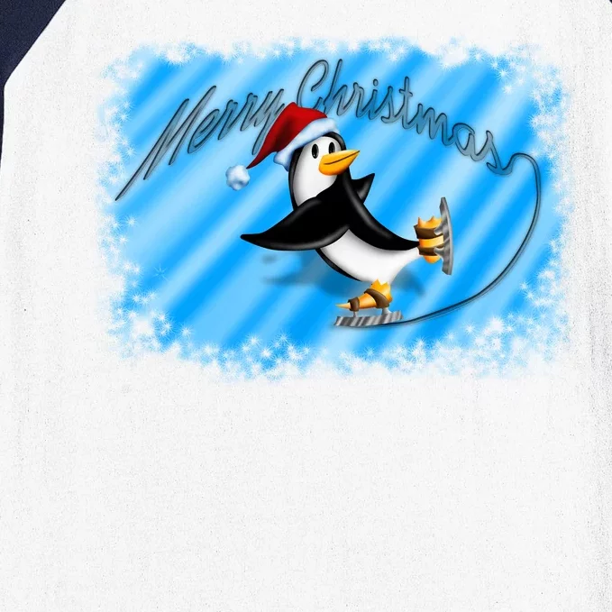 Penguin Skating Merry Christmas Baseball Sleeve Shirt